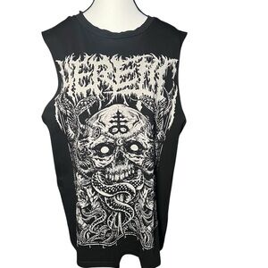 Killstar Unisex Black and White Skull Graphic Muscle Tee Size Large